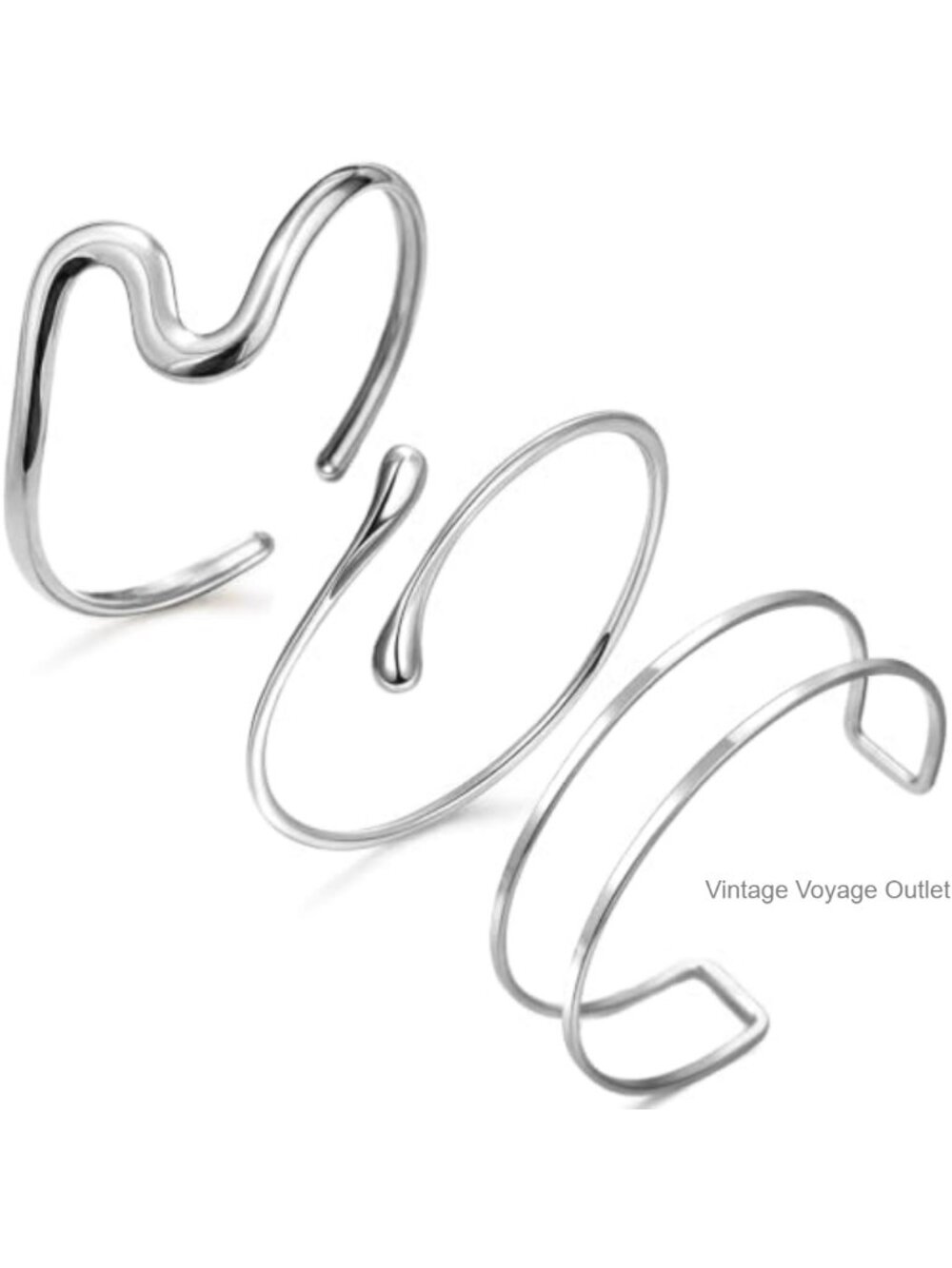Arm Cuff Bracelet Set 3 Pcs Gold Plated Adjustable Silver for Women